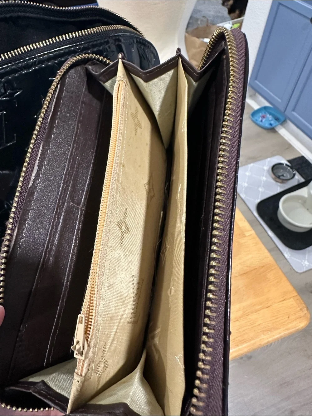 Black Patent Leather Purse with Gold Hardware with dark purple NWT wallet